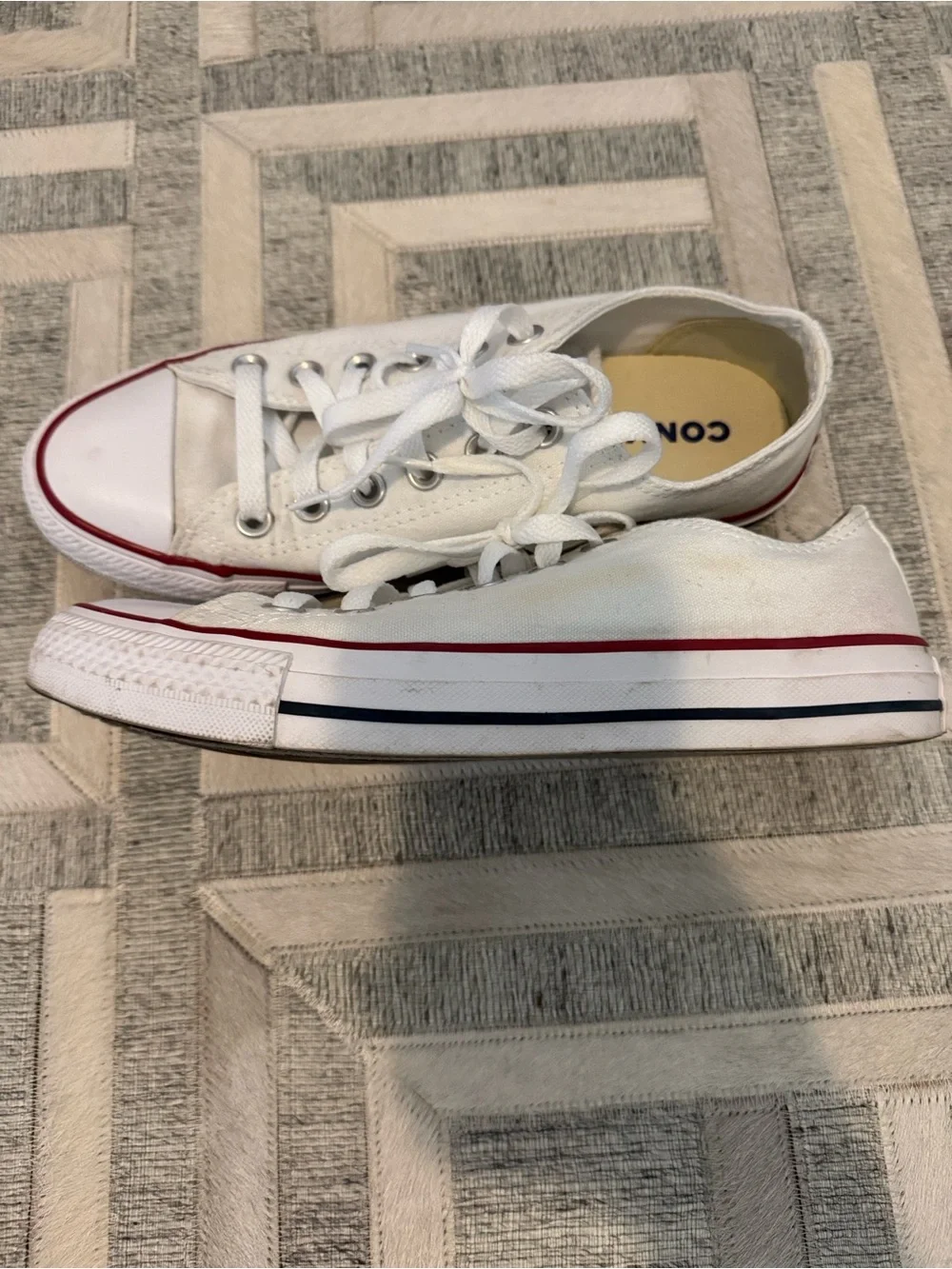 Converse White Low-Top Sneakers with Red Trim